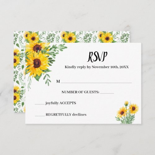 Sunflowers Greenery RSVP Wedding Response Card