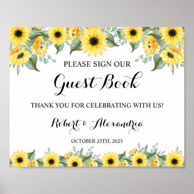 Sunflowers Greenery Sign our Guest Book Wedding (Front)