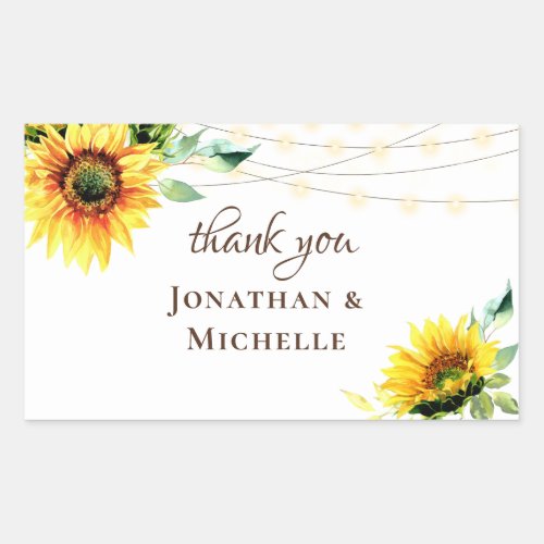 Sunflowers Greenery String Lights Rustic Thank You Rectangular Sticker