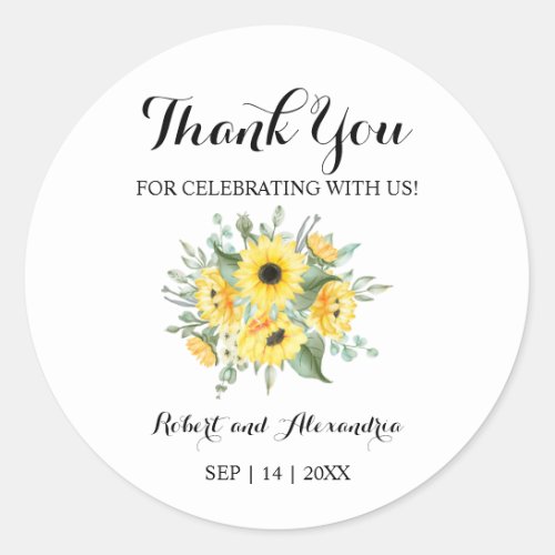 Sunflowers Greenery Thank You for Coming Wedding Classic Round Sticker
