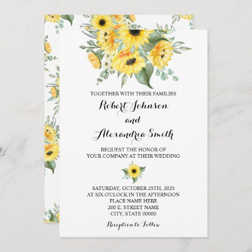 Sunflowers Greenery Wedding Country Chic Invitation