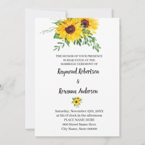 Sunflowers Greenery Wedding Country Chic Invitation