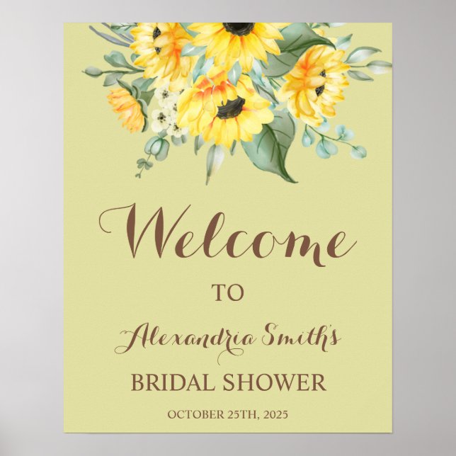 Sunflowers Greenery Welcome Bridal Shower Sign (Front)