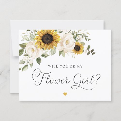 Sunflowers Greenery White Flower Girl Wedding Invitation