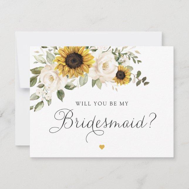 Sunflowers Greenery Will You Be My Bridesmaid Card (Front)
