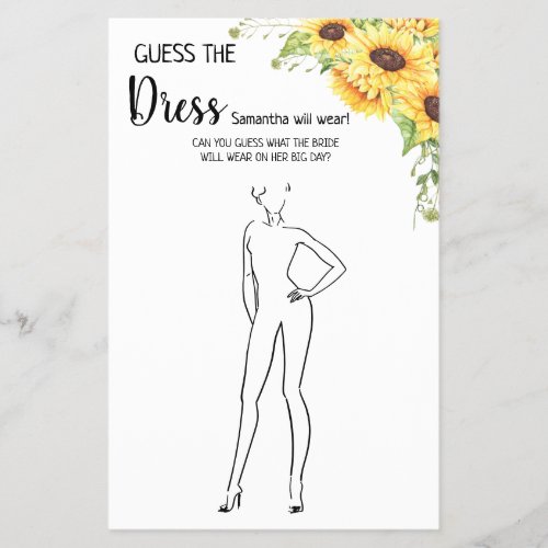 Sunflowers Guess the Dress Bridal Shower Game Card Flyer