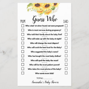 Sunflowers Guess Who Baby Shower Game Card Flyer