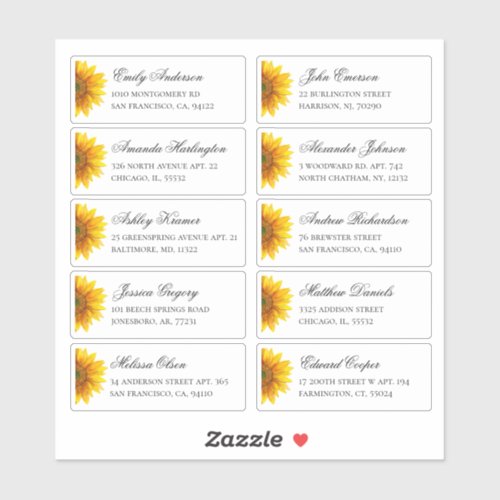 Sunflowers guests address Rustic shipping labels