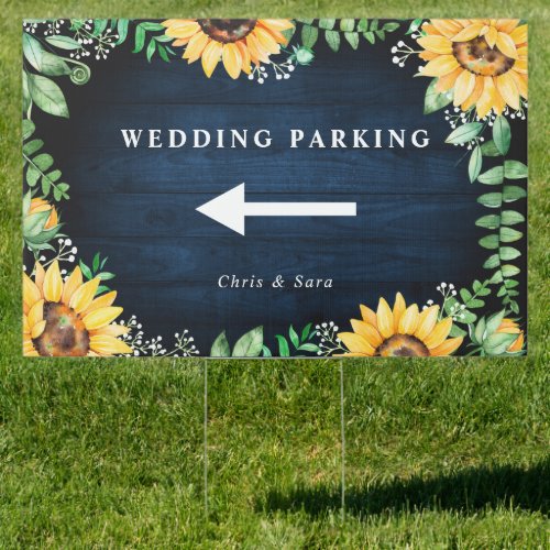 Sunflowers gypsophila Navy Wedding Parking  Sign