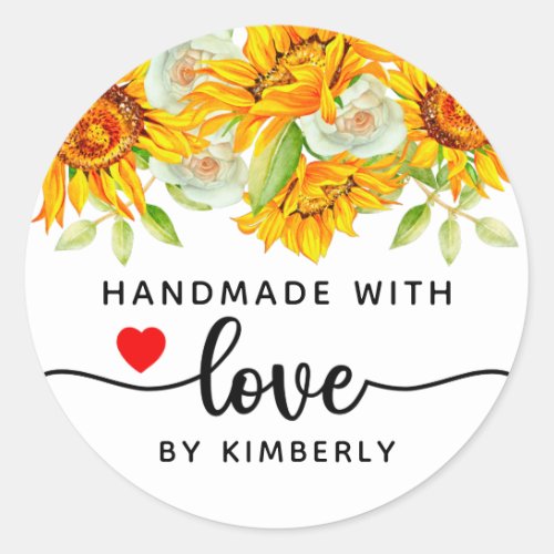 Sunflowers Handmade with Love Classic Round Sticker