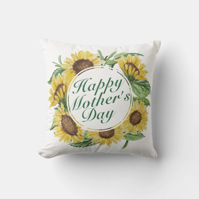 Sunflowers Happy Mother's Day Floral Frame Pillow (Front)