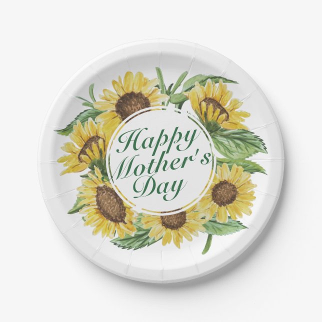 Sunflowers Happy Mother's Day Floral Paper Plate (Front)