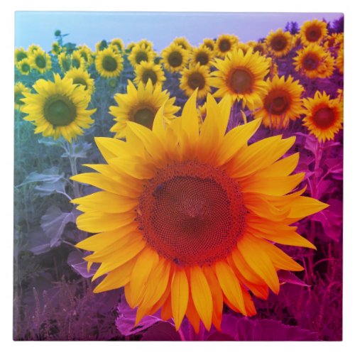 Sunflowers Harvest Bright Colors Country Floral Ceramic Tile