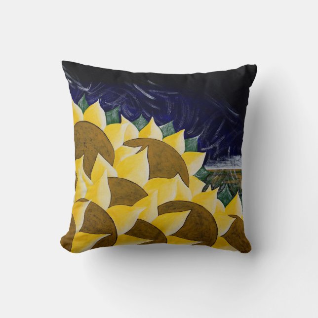 Sunflowers Harvest Folk Art Throw Pillow (Front)