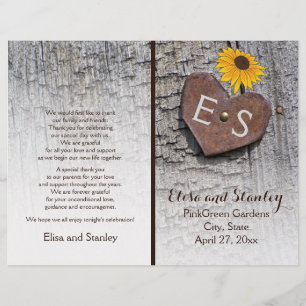 Sunflowers & heart on wood wedding program