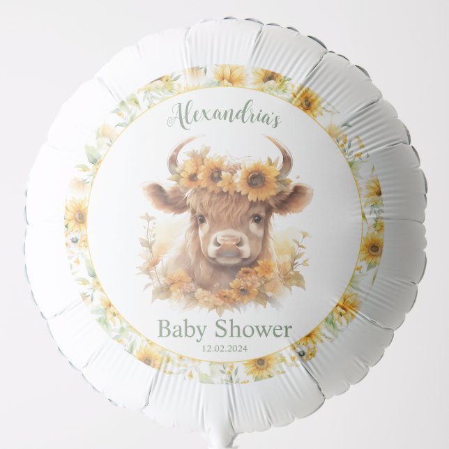 Sunflowers Highland Cow Baby Shower Balloon (Front)