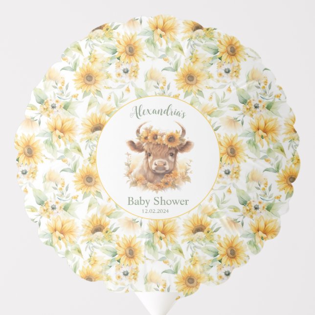 Sunflowers Highland Cow Baby Shower Balloon (Front)