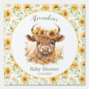 Sunflowers Highland Cow Baby Shower Sign