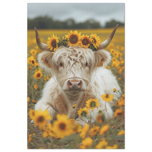 Sunflowers Highland Cow Decoupage Tissue Paper