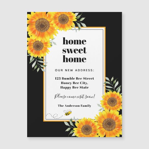 Sunflowers home sweet home black magnet