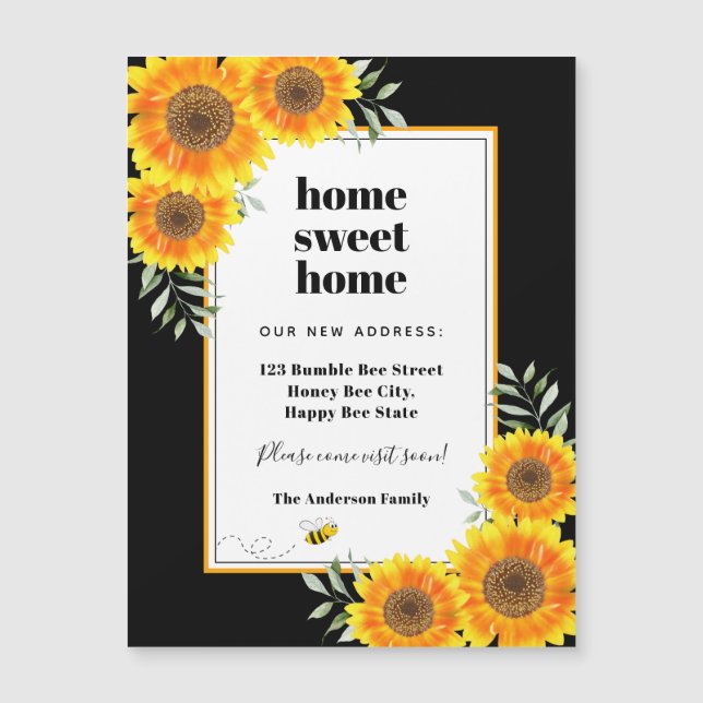 Sunflowers home sweet home black magnet (Front)