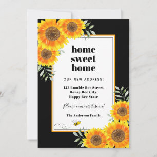 Sunflowers home sweet home black modern moving announcement