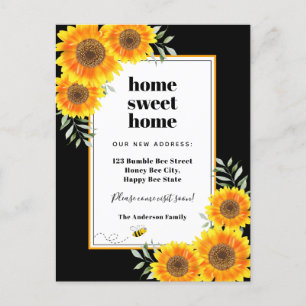 Sunflowers home sweet home black modern moving announcement postcard