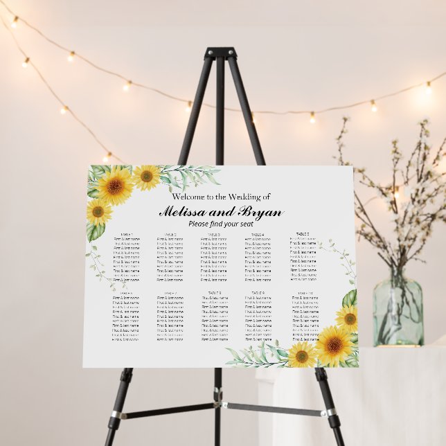 Sunflowers Horizontal Seating Chart Foam Board (In Situ (Stand))