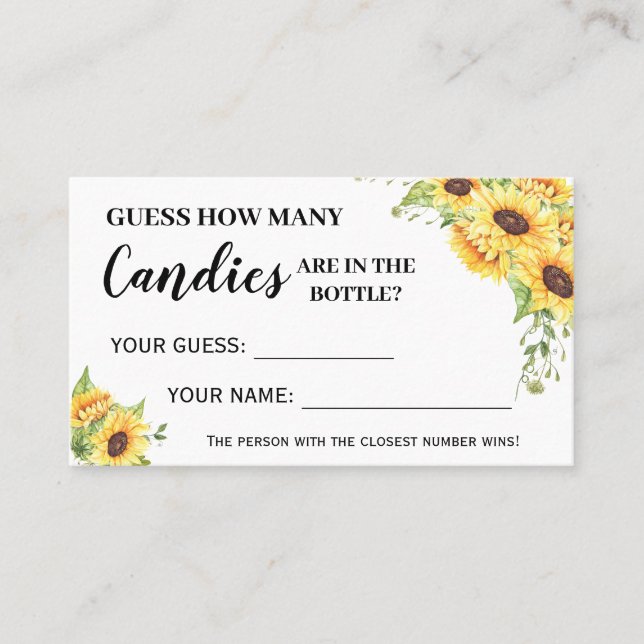 Sunflowers How Many Candies Baby Shower game card (Front)