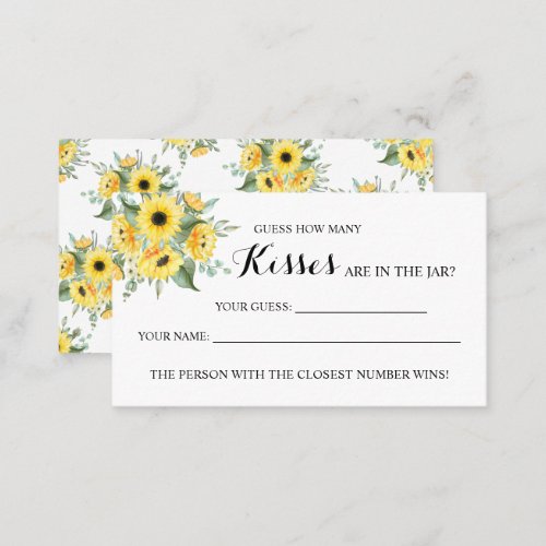 Sunflowers How Many Kisses Bridal Shower game card