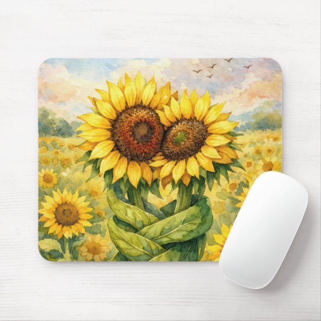 Sunflowers Hugging Each Other Mouse Pad (With Mouse)