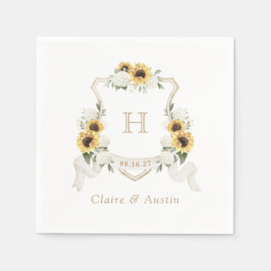 Sunflowers Hydrangea Crest Wedding Monogram Napkins