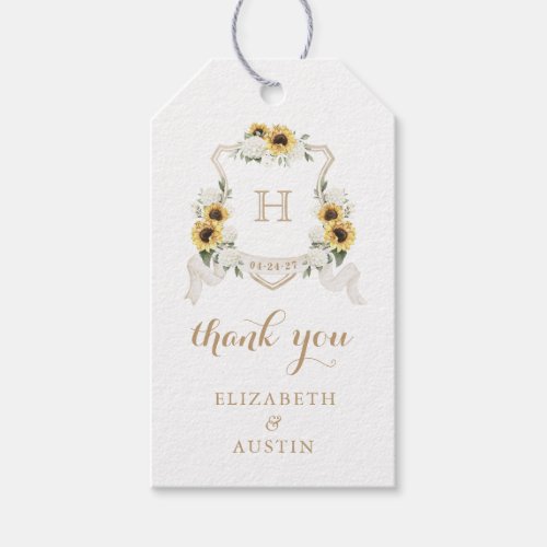 Sunflowers Hydrangea Crest Wedding Thank You Gift Tags