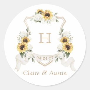 Sunflowers Hydrangea Greenery Crest Envelope Classic Round Sticker