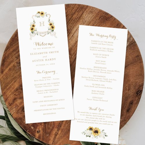 Sunflowers Hydrangea Greenery Crest Wedding Program