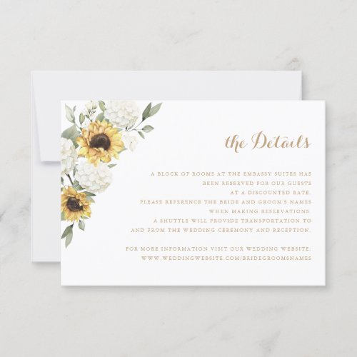 Sunflowers Hydrangea Greenery Wedding Details Invitation