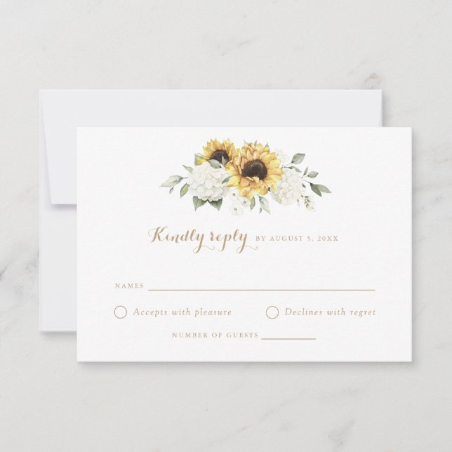 Sunflowers Hydrangea Greenery Wedding RSVP Invitation (Front)