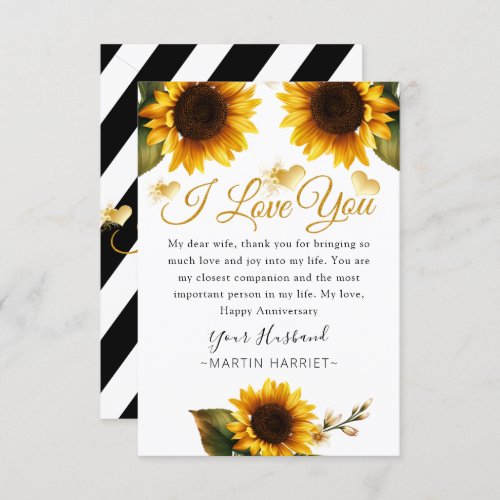 Sunflowers I Love You Anniversary Card For Wife