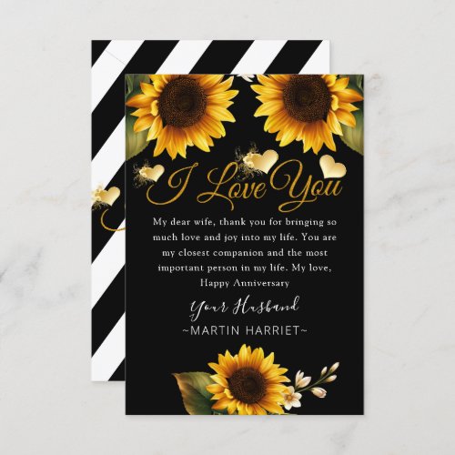 Sunflowers I Love You Anniversary Card For Wife