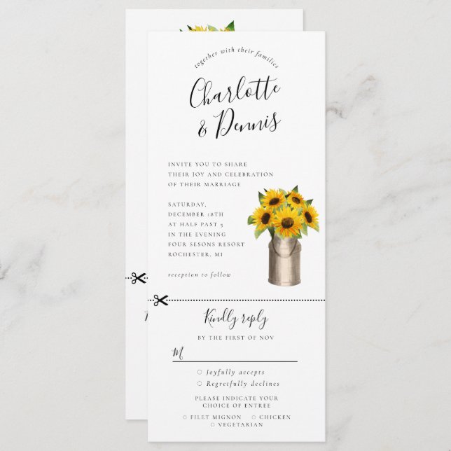 Sunflowers i milkbucket invitation w rsvp attached (Front/Back)