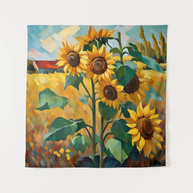 Sunflowers in a Field Tapestry (Front)