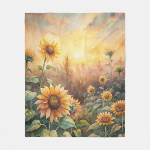 Sunflowers in a Meadow Fleece Blanket