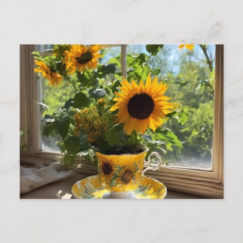Sunflowers in a Porcelain Teacup Postcard