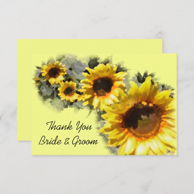 Sunflowers in a Row Wedding Flat Thank You Note Invitation (Front/Back)