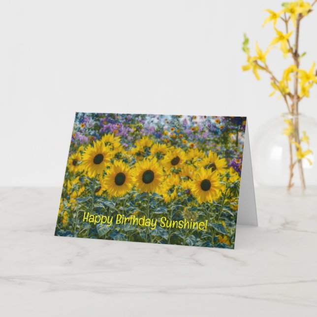 Sunflowers in a Sunlight Garden Birthday Card (Yellow Flower)