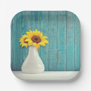 Sunflowers in a vase paper plates