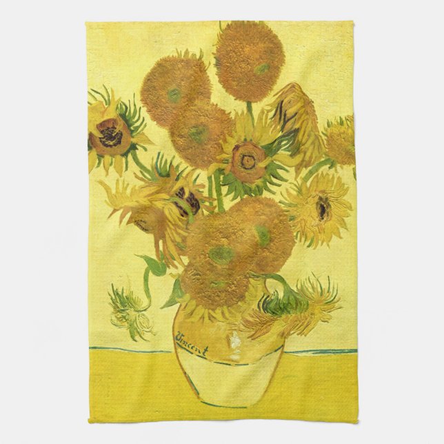 Sunflowers in a Vase Van Gogh Fine Art Kitchen Towel (Vertical)