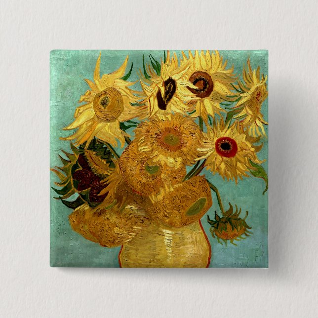Sunflowers in a Vase Van Gogh Fine Art Pinback Button (Front)