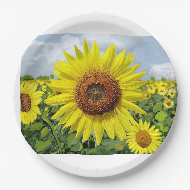 Sunflowers in Abundance digital art print Postcard Paper Plates (Front)
