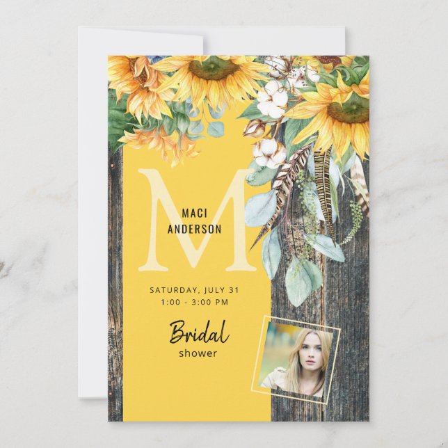 Sunflowers in Bloom Rustic Photo Bridal Shower Inv Invitation (Front)
